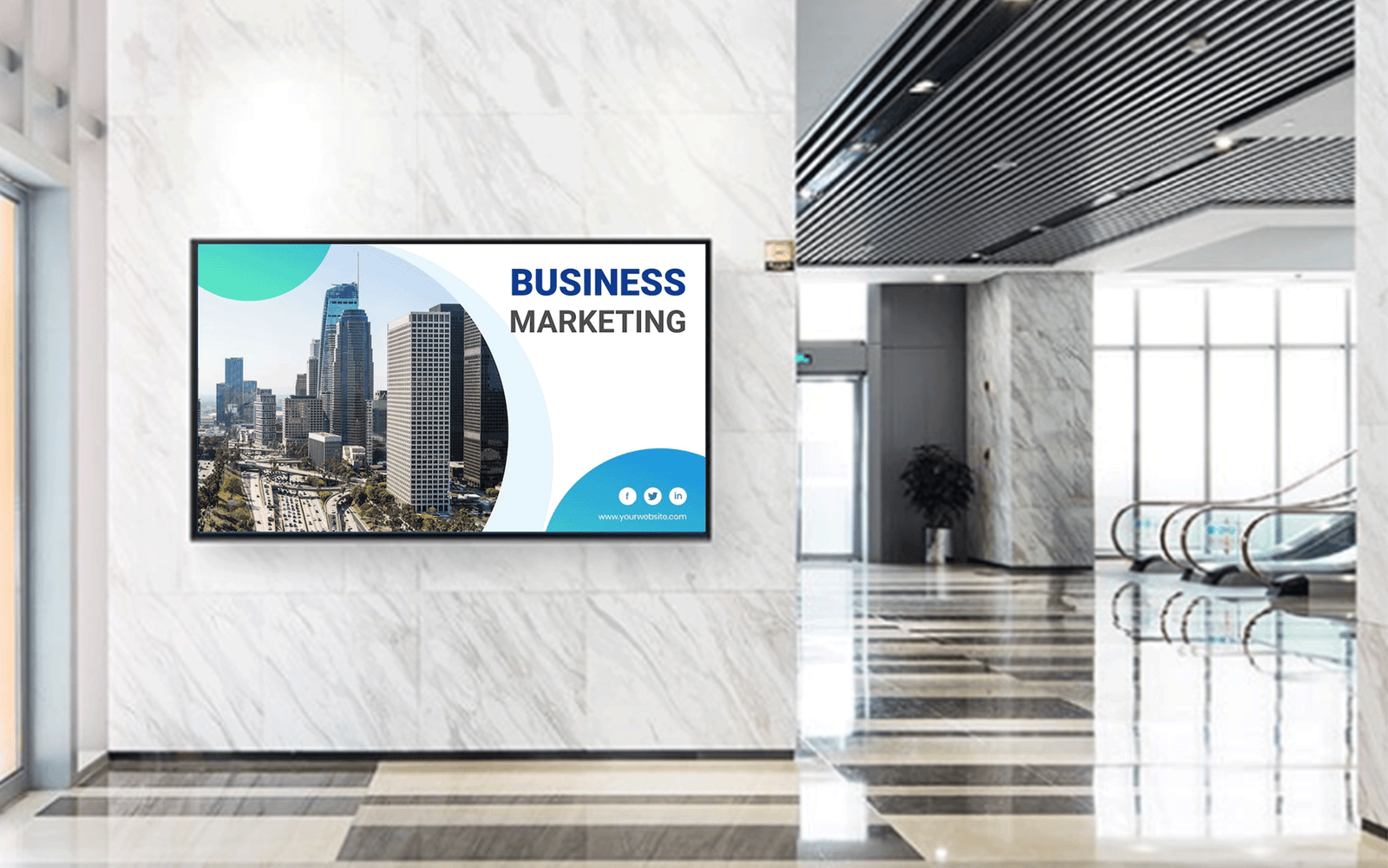 Señalización digital en vestíbulo corporativo