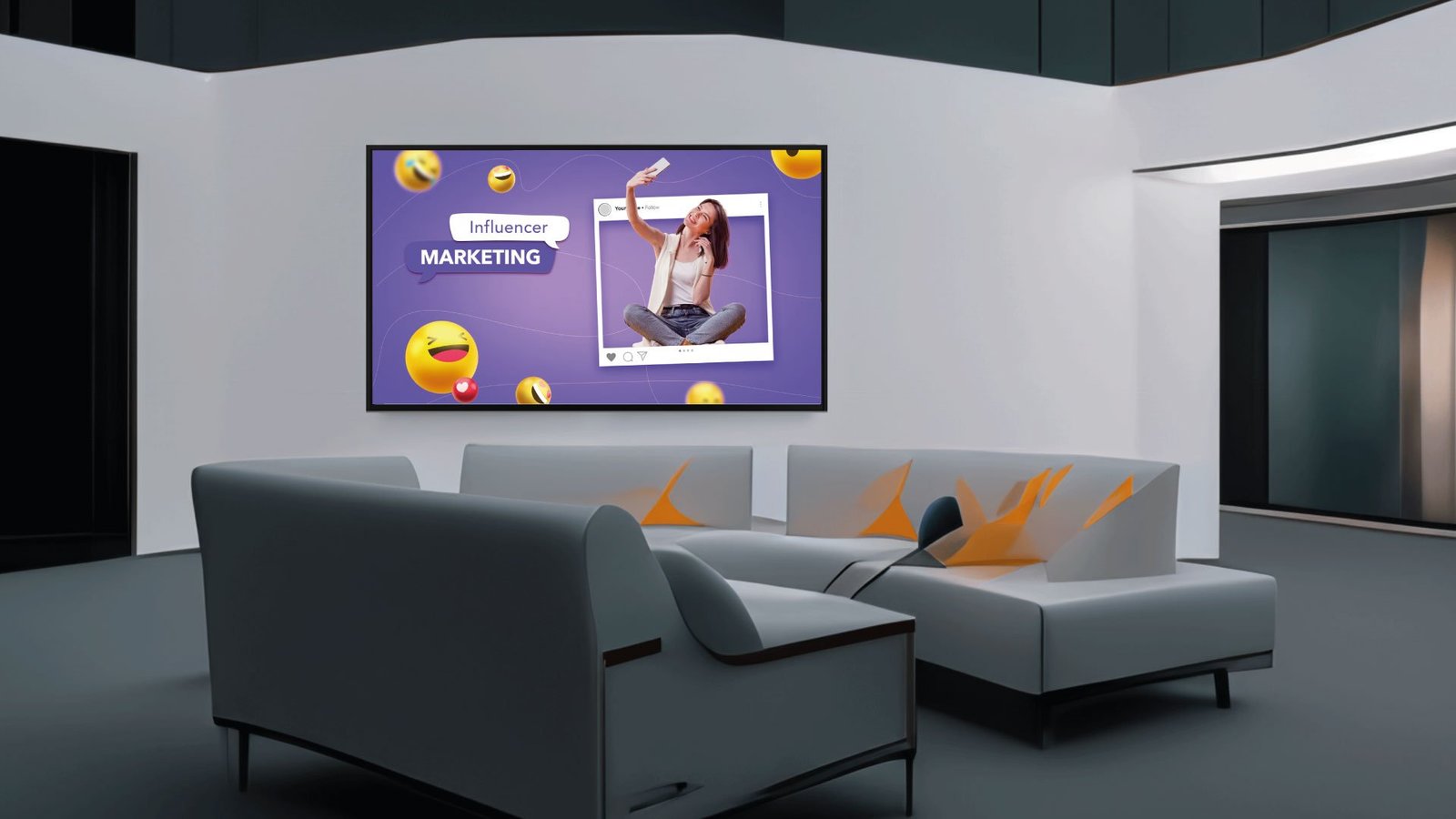 Pantalla de señalización digital en lobby corporativo